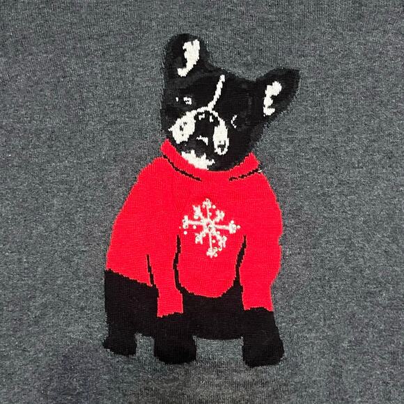 Westport Womens Frenchie Dog Sweater Sz M Gray Dog Mom Holiday Christmas Casual - Picture 2 of 6